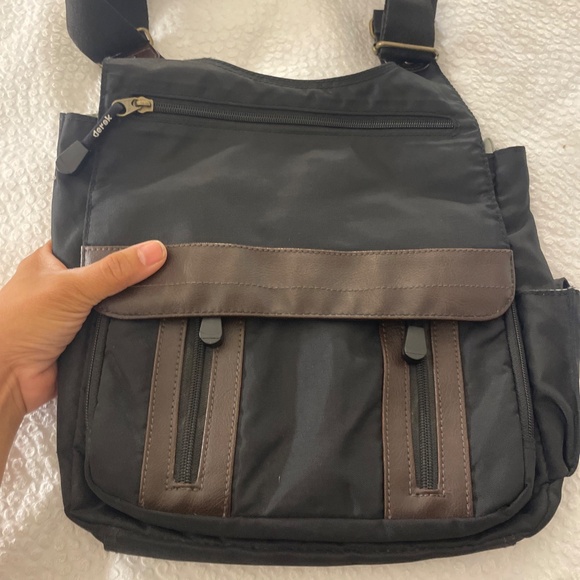 Derek Alexander Crossbody Nylon Bag Black with Brown Trim‎ - Picture 7 of 7